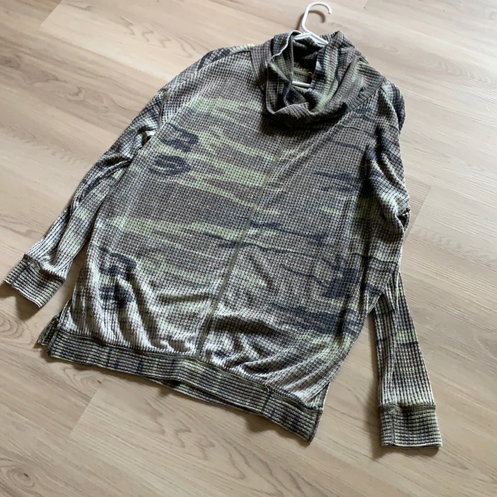 Cowl neck camo sweater